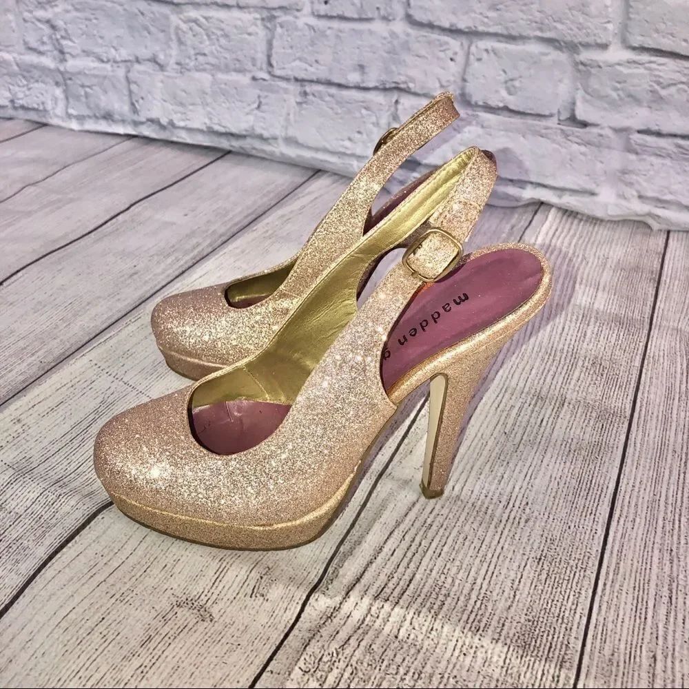 madden girl sling back gold glitter heels size 7